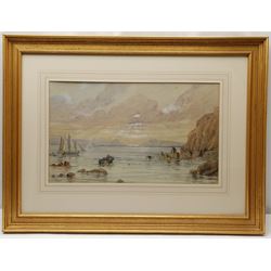 English School (Early 20th century): Fishing in a Rocky Cove, watercolour unsigned 31cm x 53cm
