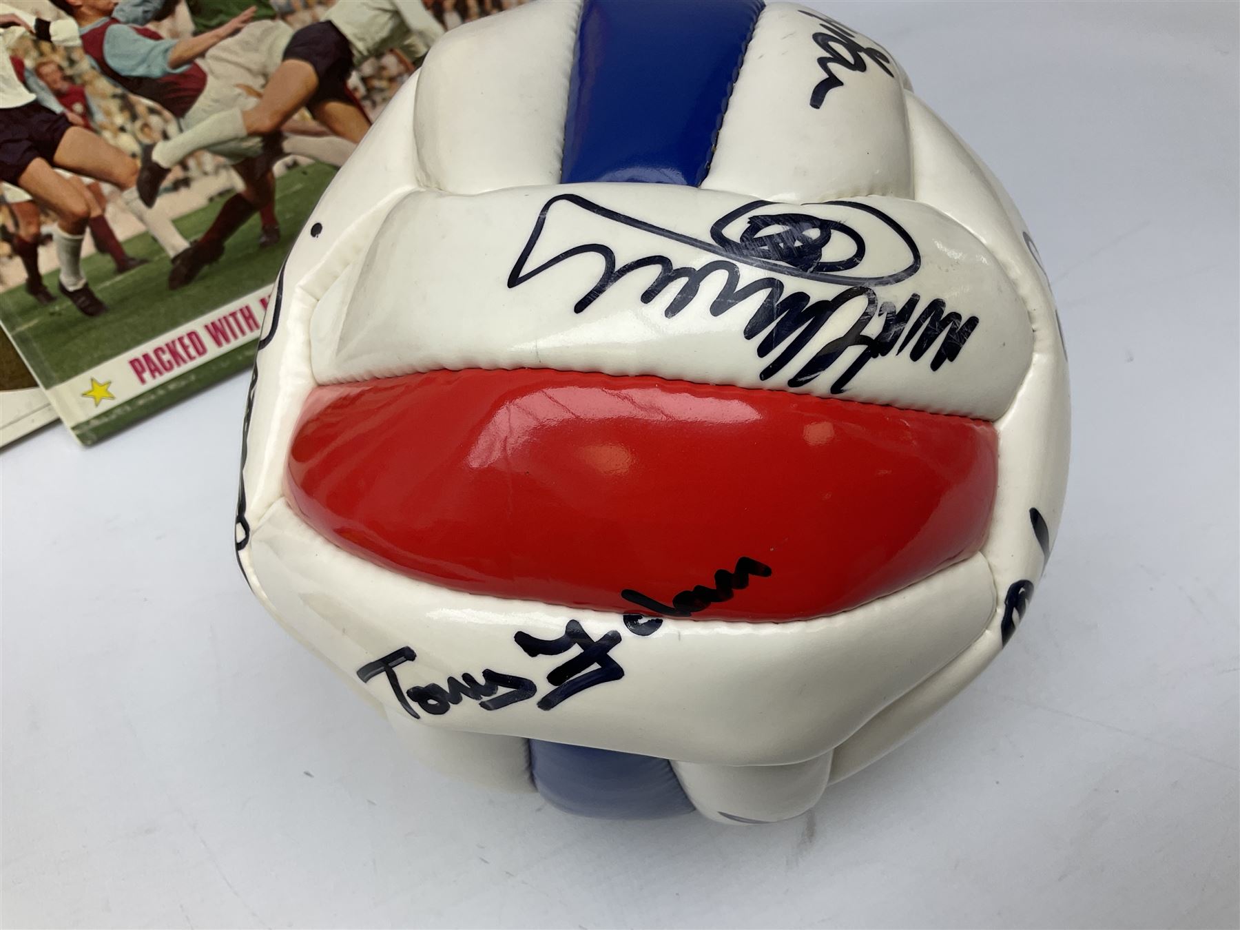 Crystal Palace signed leather football, late 1990s, including Steve Coppell, Simon Rodger, Tony Folan, Gareth Graham, Jamie Smith etc; and quantity of football books including 1966 World Cup booklets etc