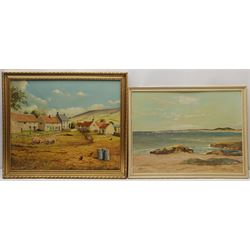 N A Quayle (British 20th century): Coastal Landscape and Farm Scene, oil on board and oil on canvas, respectively, both signed max 49cm x 60cm (2)