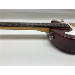 Gibson Marauder style six-string electric guitar with cherry coloured body, marked made in Japan L101cm; in locking hard carrying case