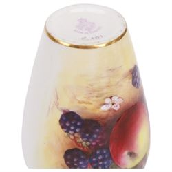 Royal Worcester fruit painted vase, hand painted apples and blackberries, shape no 461 signed N Price, H11cm