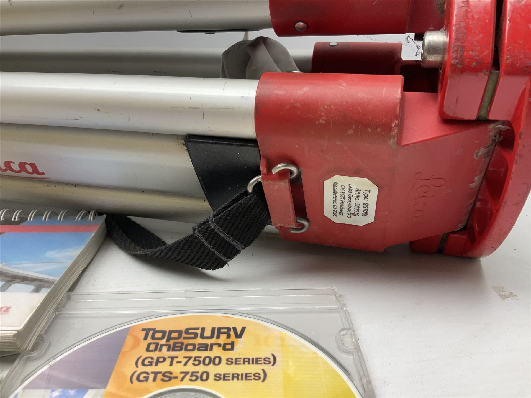 Topcon land surveying equipment - GTS 226 Electronic Total Station, serial no.UN4962; in carrying case with charger and spare battery; together with Leica tripod (2)