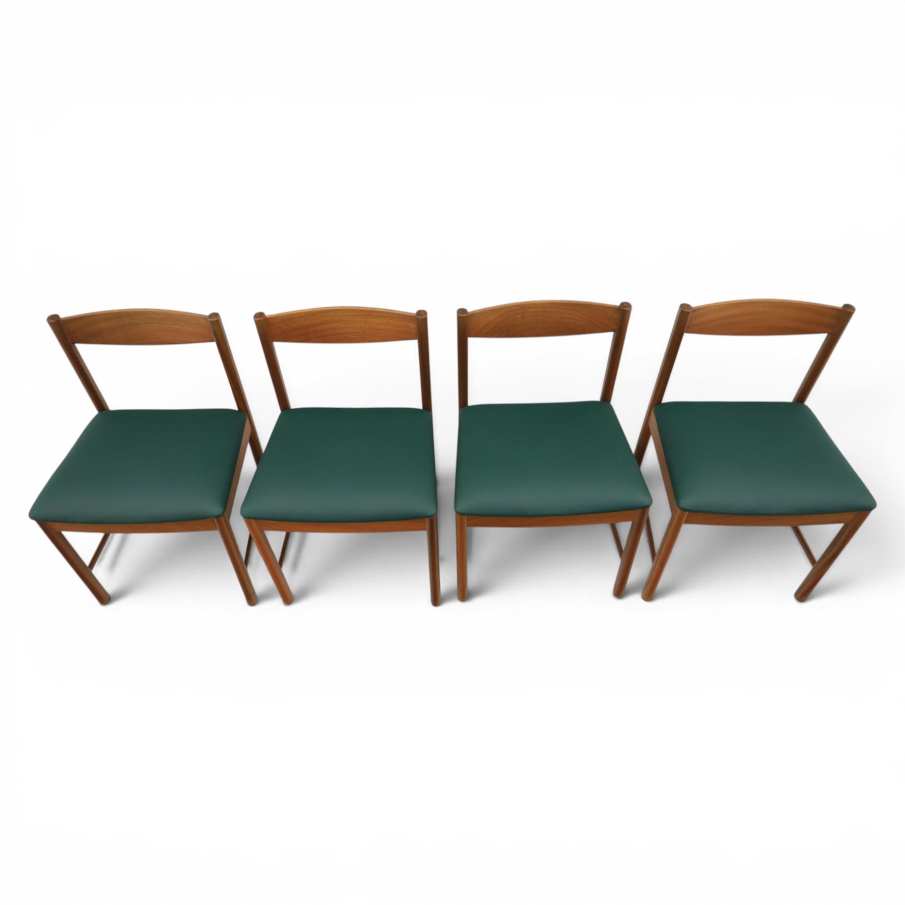 A.H. McIntosh - Mid-20th century teak extending dining table and four chairs, teak top table with internal fold over leaf extending to 193cm, raised on cylindrical tapering supports