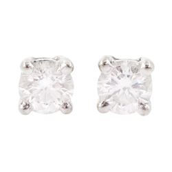 Pair of 18ct white gold round brilliant cut diamond stud earrings, Sheffield 2000, total diamond weight approx 0.30 carat