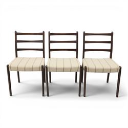Danish Oversea Furniture - Set of six mid-20th century ladder back dining chairs, upholstered striped seat