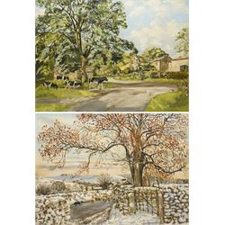 Thomas Leslie Kerkham (Yorkshire 1918-1986): Sheepdog Herding in the Snow and Holstein Fri...
