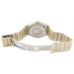 Omega Constellation gentleman's gold and stainless steel quartz wristwatch, Cal. 1680, Ref. 1252.30.00, silvered dial with baton hour markers,  on integral gold and stainless steel bracelet, with fold-over clasp, with warranty card dated 2004