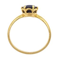 19ct gold single stone oval cut synthetic sapphire ring