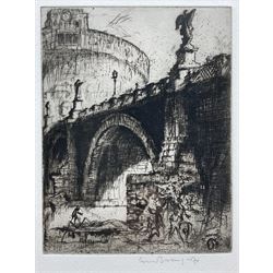 Sir Frank William Brangwyn RA RWS RBA (British 1867-1956): 'Ponte San Angelo - Rome', drypoint etching signed in pencil 20cm x 15cm