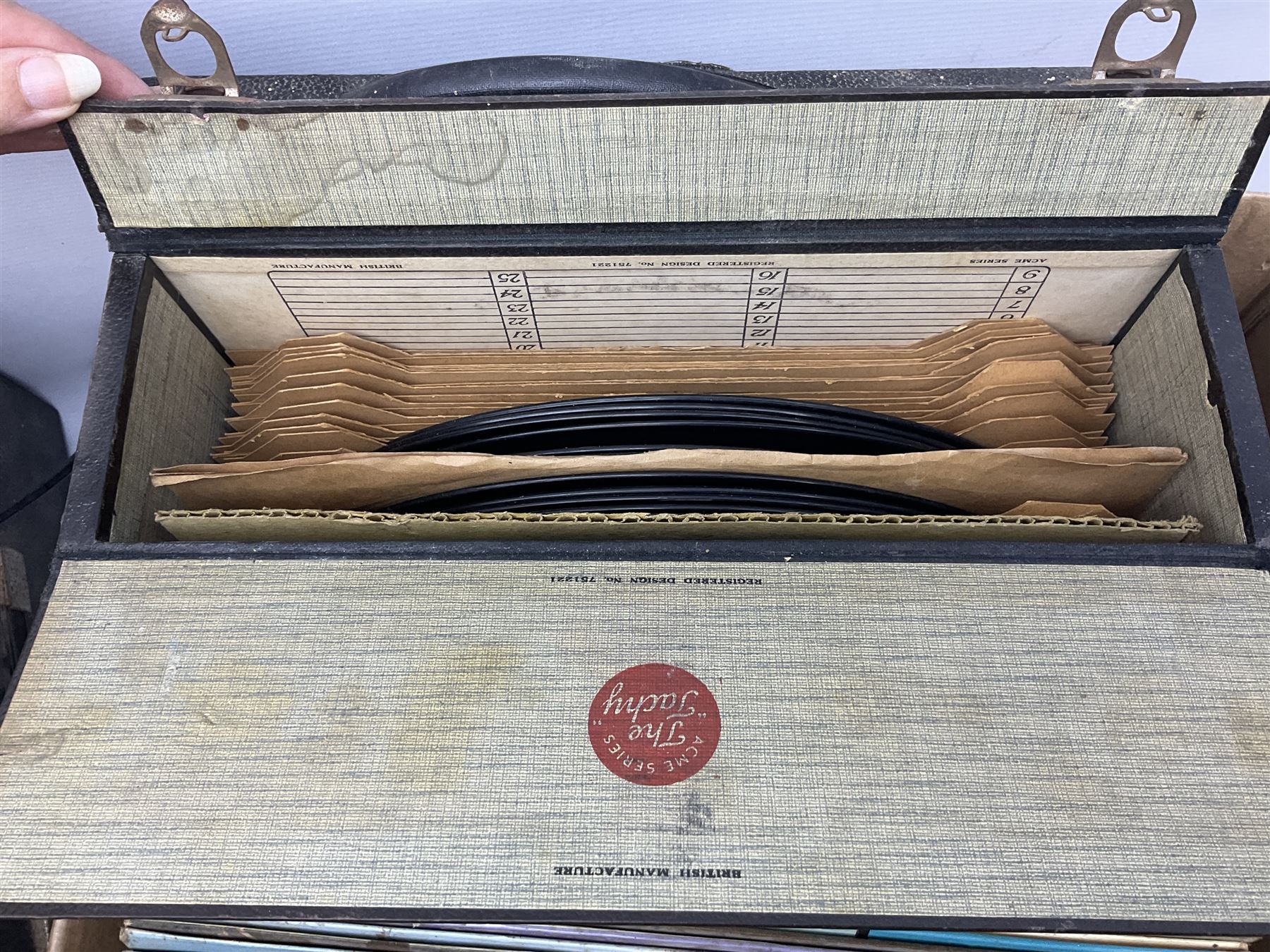 Reproduction Crosley radio record player, together with a vintage Bush table top record plater, and a quantity of vinyl records 