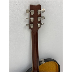 Rare Yamaha FG-1200J acoustic guitar, spruce top, solid Jacaranda back and sides, ebony fret board, mother-of-pearl bound top, three-piece back with abalone trim, in carrying case