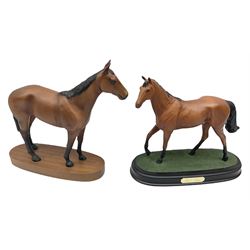 Beswick 'Mill Reef' horse figure, on a wooden plinth together with Beswick Ware horse figure 'Red Rum' on wood plinth, both with printed mark beneath