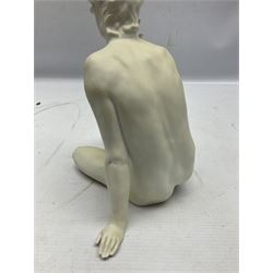 Kaiser white bisque porcelain figure of a brooding girl, model no 489., impressed and printed marks, boxed