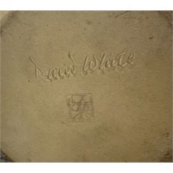 David White pottery lamp, of baluster form with elongated neck, with a brown spiral pattern on a cream ground, without shade H52cm