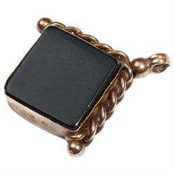 Victorian 9ct rose gold onyx set fob, Chester 1894, silver paste set sunburst brooch / pendant, another paste set brooch, cameo brooch, simulated tortoise shell comb and other costume jewellery 