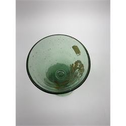 19th century bohemian green glass wine glass, the funnel bowl decorated in enamells with a Historismus hunting scene in the manner of Egermann & Lobmeyr, upon a baluster stem and circular foot, H14.5cm