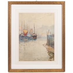 C Holmes (British 19th/20th Century): Clouds over Whitby, oil on canvas signed, 24cm x 34cm; Hely Augustus Morton Smith (British 1862-1941): Entering Whitby Harbour, watercolour signed 42cm x 30cm; W Berkeley (British 19th Century): The Doorway, watercolour signed and dated '04, 23cm x 19cm (3)