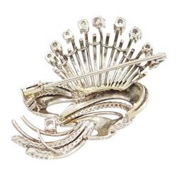 18ct white gold round brilliant cut diamond spray brooch, total diamond weight approx 0.30 carat