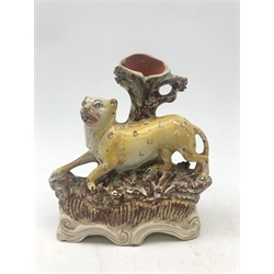  Victorian Staffordshire spill vase modelled as a leopard on scroll base, H16.5cm, collection of Harvey Knox ceramic animals, Cherished Teddies, Capodimonte figures etc   