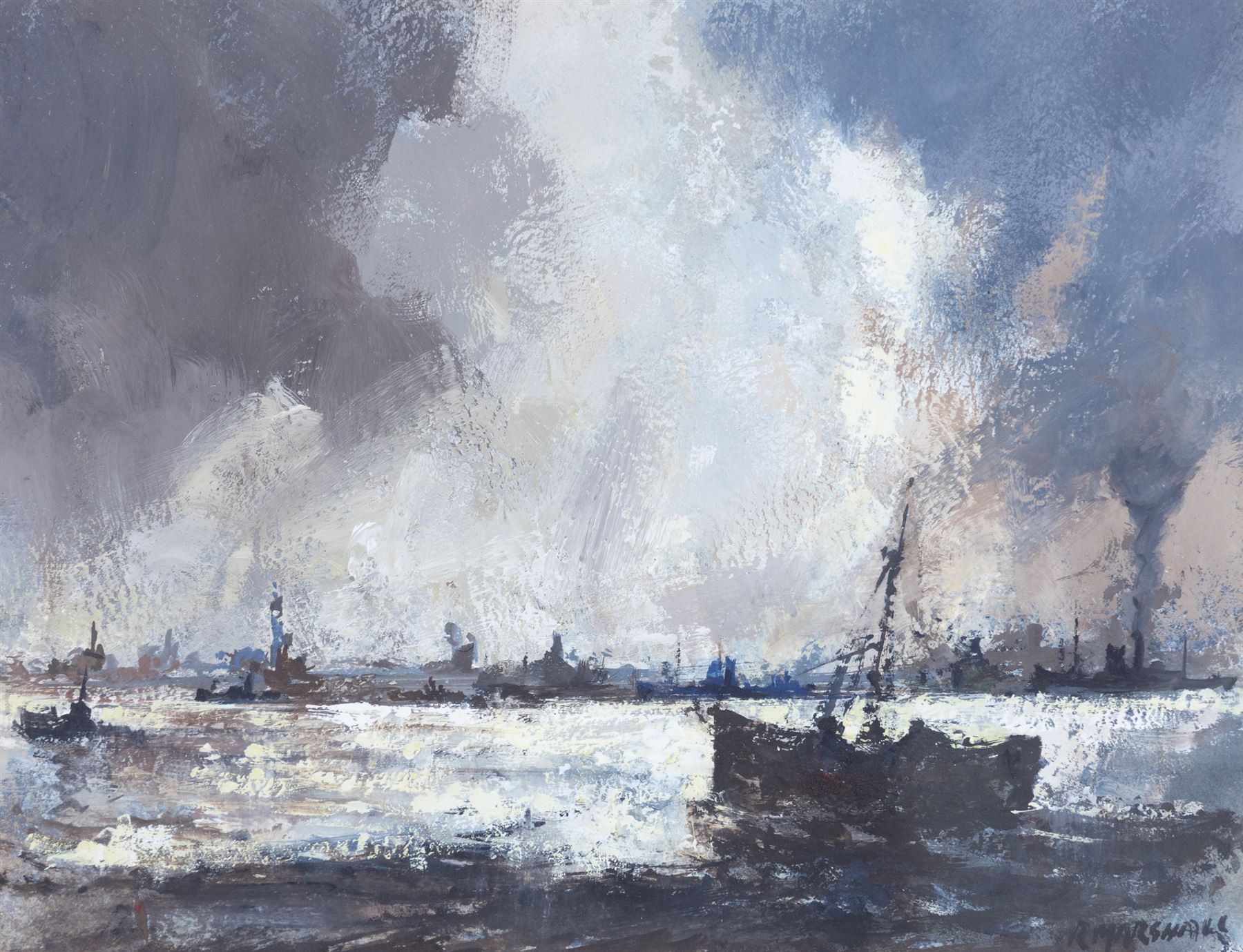 Richard Marshall (British 1944-2006): Hartlepool Harbour, oil on board signed 16cm x 21cm 