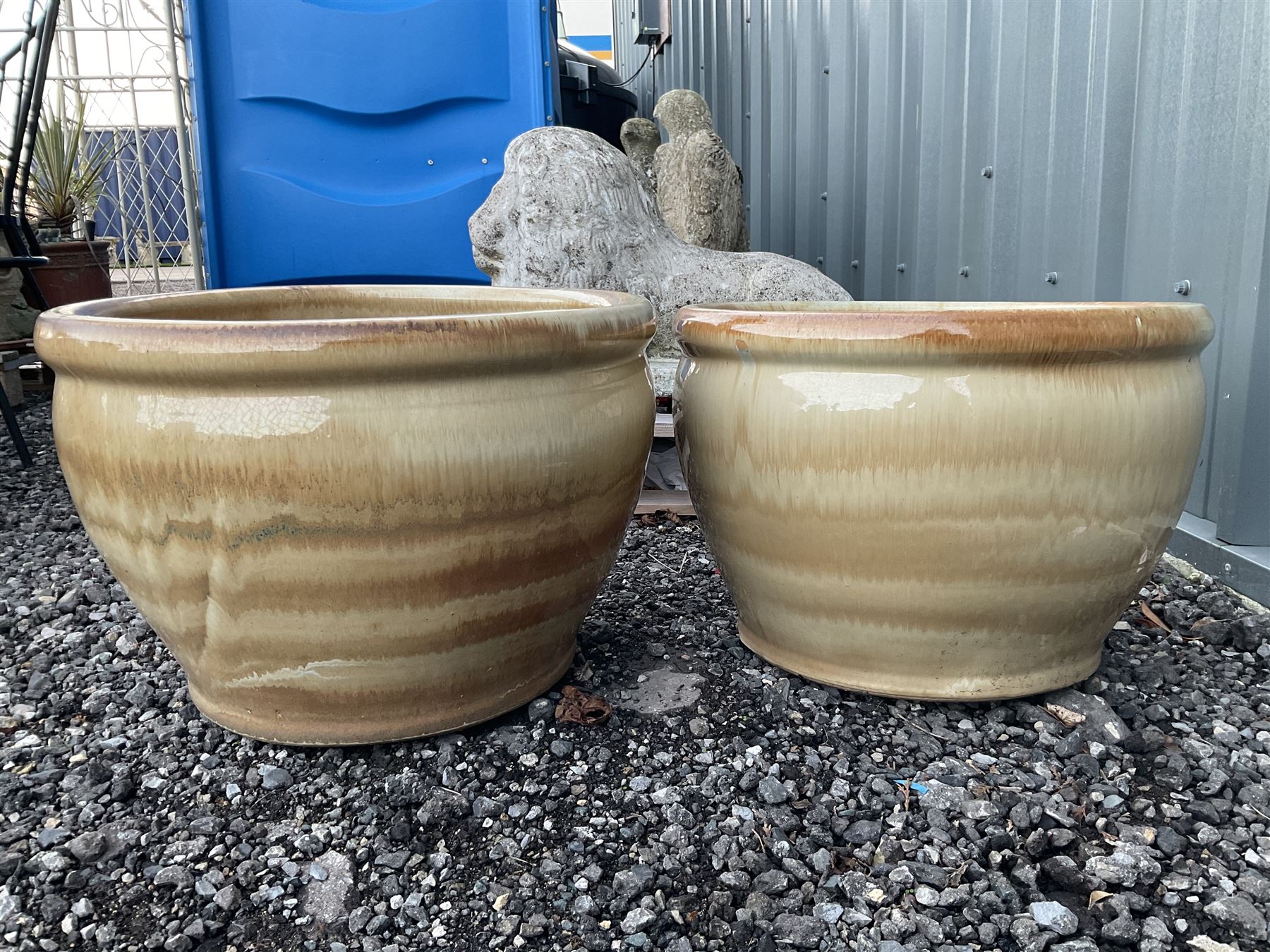 Pair of circular glazed garden planters - THIS LOT IS TO BE COLLECTED BY APPOINTMENT FROM DUGGLEBY STORAGE, GREAT HILL, EASTFIELD, SCARBOROUGH, YO11 3TX