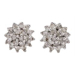 Pair of 9ct gold diamond cluster stud earrings, stamped 375