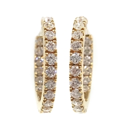  Pair of 18ct rose gold diamond hoop ear-rings, diamonds approx 0.7 carat  