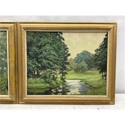 C Fleischmann? (German early 20th century): Forest Landscapes, pair oils on canvas laid on board indistinctly signed, one dated '28, 27cm x 35cm (2)