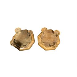 Pair of 19th century, bronze platers, possibly Japanese, of squat cauldron octagonal form, upon four paw feet, H11cm 