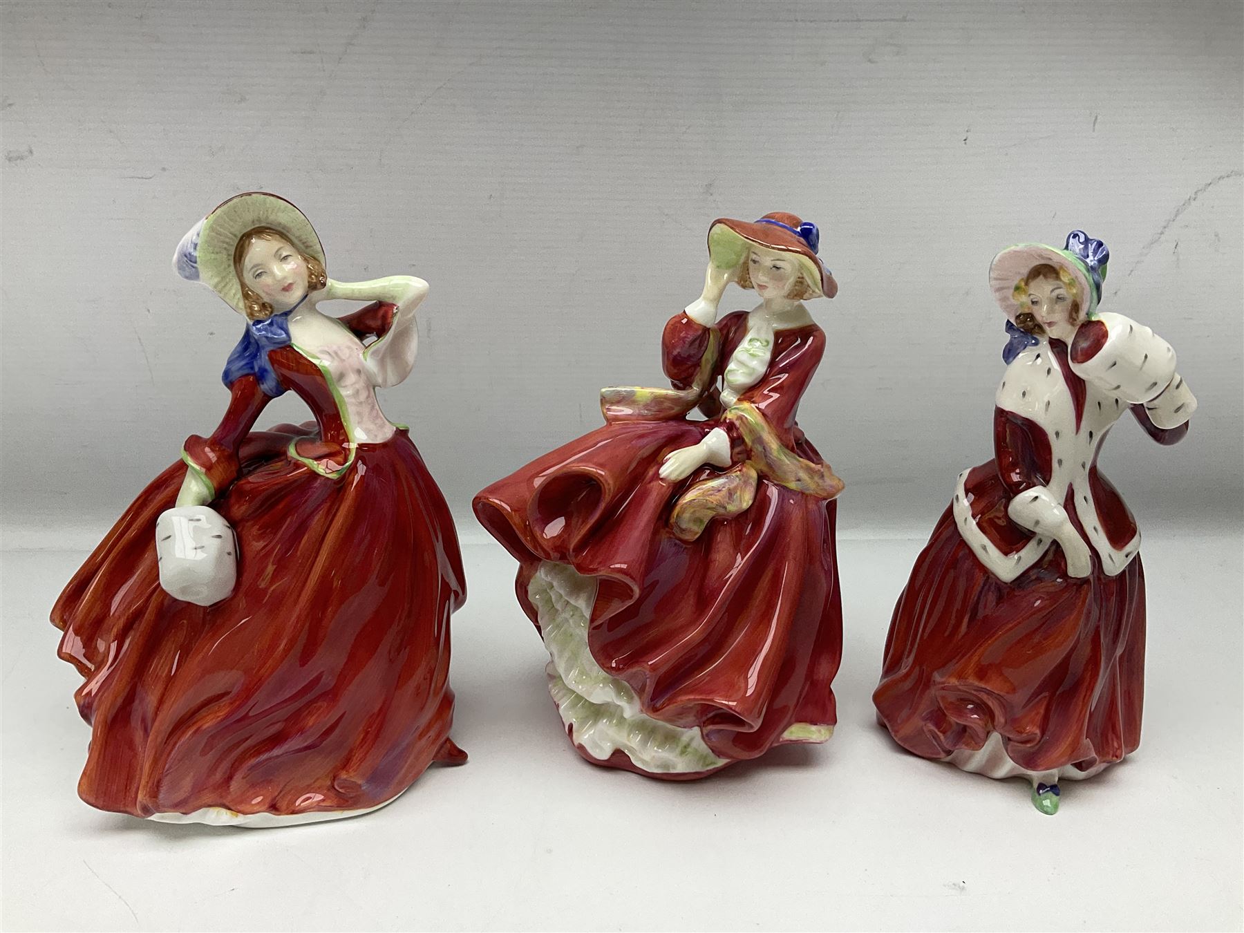 Ten Royal Doulton figures, to include Lydia HN1908, Goody Two Shoes HN2037, May HN2746, A Single red Rose HN3376, etc, nine with original boxes 
