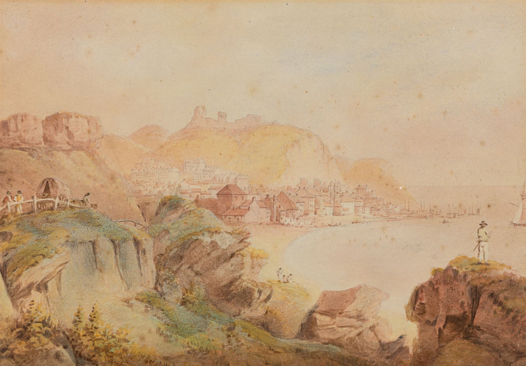 Francis Nicholson (British 1753-1844): 'Scarborough from the South', watercolour unsigned, typed title label verso 23cm x 33cm