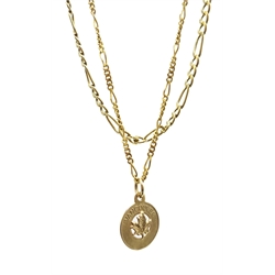  9ct gold figaro link chain necklace and a 9ct gold 'Vancouver' pendant necklace, stamped or hallmarked, approx 8.29gm   