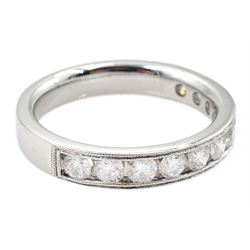 18ct white gold channel set round brilliant cut diamond half eternity ring, with milgrain surround, stamped 750, total diamond weight approx 1.00 carat 