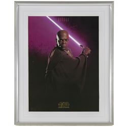 Five framed Cards Inc Star Wars Revenge of the Sith prints, comprising Mace Windu, Yoda, C-3PO, Darth Vader and R2-D2, the R2-D2 example signed by actor Kenny Baker, together with a collection of six smaller limited edition Star Wars art prints, largest H39cm (11)