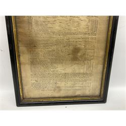 'Doncaster Races 1756' list of runners for the five-day meeting 27th September - 1st October with an engraving of a horse race at the top; printed at Doncaster by N. Nickson for G. Inman by Order of the Founders 33 x 23cm; ebonised and gilt frame