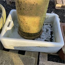 Garden fountain with white glazed sink, chimney pot and stone slab  - THIS LOT IS TO BE COLLECTED BY APPOINTMENT FROM DUGGLEBY STORAGE, GREAT HILL, EASTFIELD, SCARBOROUGH, YO11 3TX