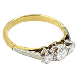 18ct gold and platinum three stone old cut diamond ring, total diamond weight approx 0.40 carat