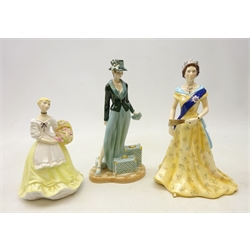  Two Royal Worcester limited edition figures comprising silver jubilee commemorative of Queen Elizabeth II and 'Penelope' and another entitled 'Spring Fair' (3)  