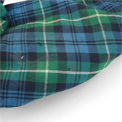 Set of late 20th century silver mounted bagpipes, the turned ebonised hardwood drone rods with Celtic knot and stipple engraved silver collars and ivorine mounts, hallmarked Bernie Leigh, Birmingham 1991, with R.G Hardie Glasgow plastic chanter and bag in green and blue Armstrong tartan, contained within a plush lined hard case, with a collection of spare reeds, drone rods, chanter, bags, cleaning accessories and other accessories 