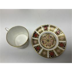 Royal Crown Derby Old Imari pattern miniature vase, coffee can and saucer, teacup and saucer and plate, all with printed mark beneath, vase H8cm 