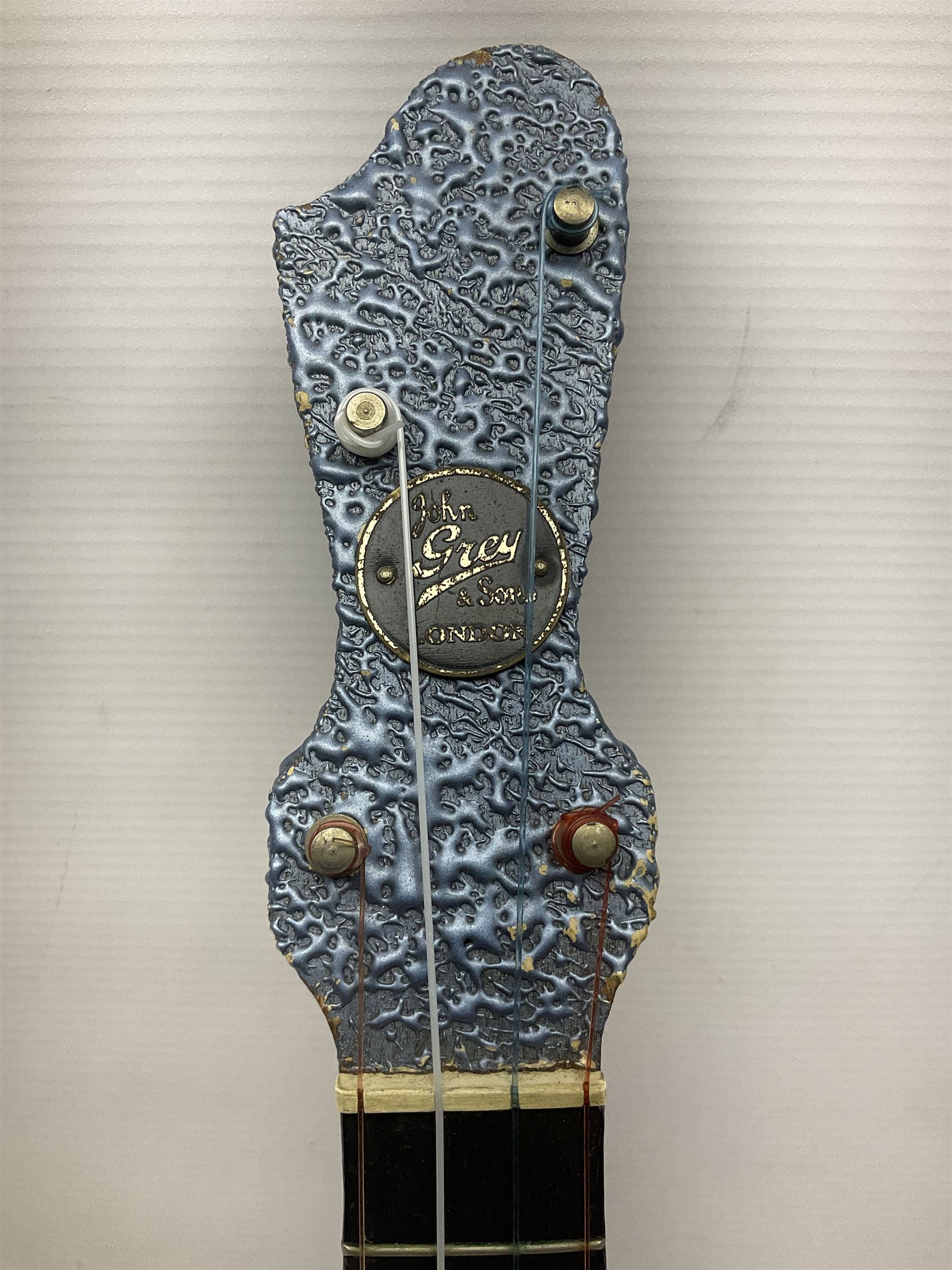 John Grey & Sons banjolele with unusual all over mottled blue and silver textured finish L57cm; in carrying case