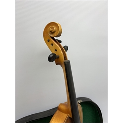 Artia Excelsior for Boosey & Hawkes violin for completion with 35.5cm two-piece maple back and ribs and spruce top, bears label, lacking tailpiece, chinrest, bridge and one tuning peg, 59cm overall, in hard carrying case with bow