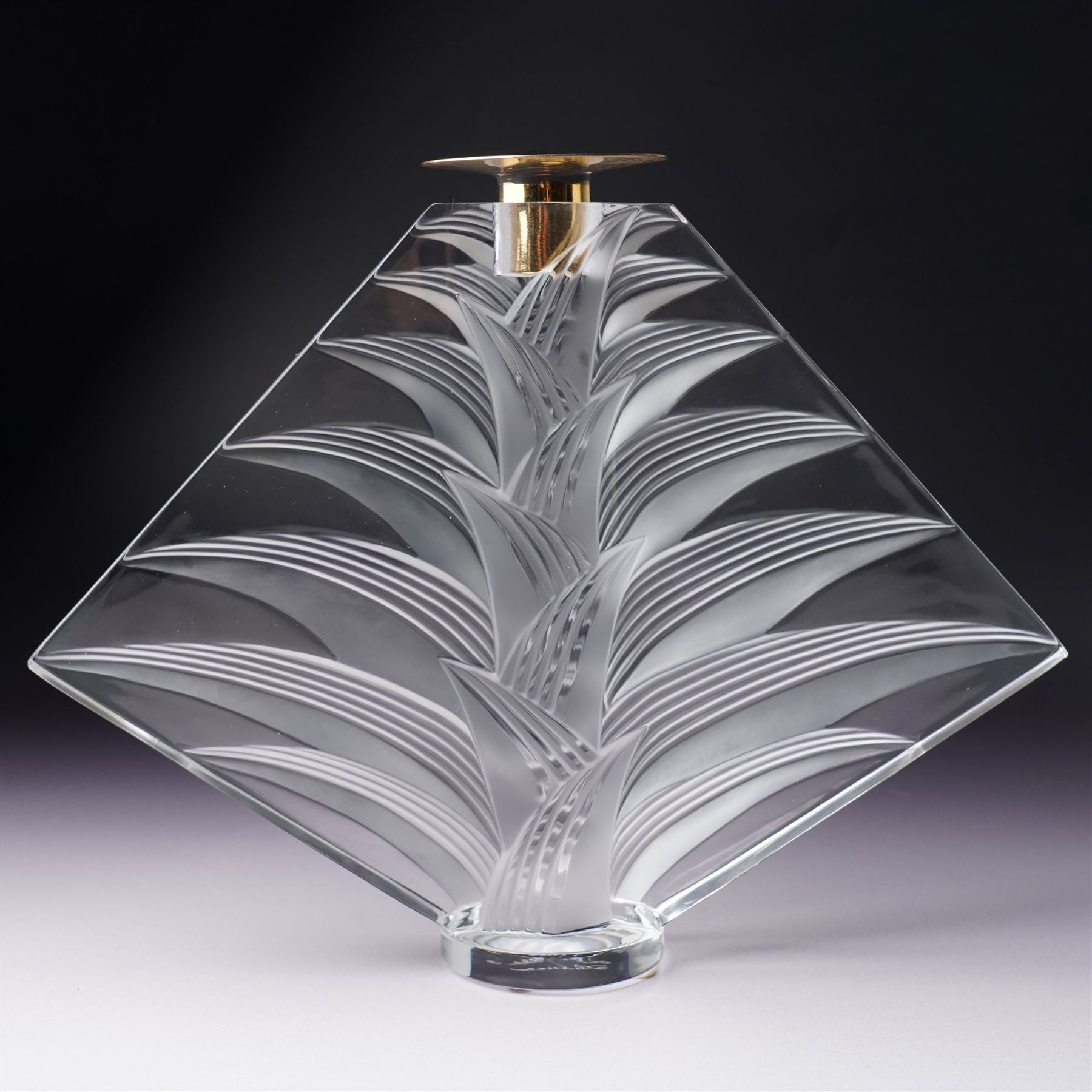 Pair of Lalique 'Ravelana' clear and frosted glass candlesticks inscribed 'Lalique, France' H22cm
