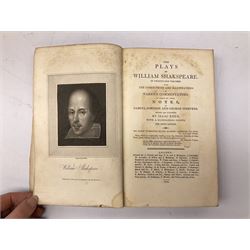 Shakespeare William: The Plays of William Shakspeare[...] with the Corrections and Illustrations of various Commentators. To which are added notes, by Samuel Johnson and George Steevens, revised and augmented by Isaac Reed, with a Glossarial Index, J. Nichols and Sons, etc. London, 1813, complete in twenty one volumes, uniformly bound in full calf with panelled spines, all edges marbled 