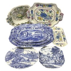 Three Spode Italian pattern platters, together with a three masons dishes of various sizes and two other plates  