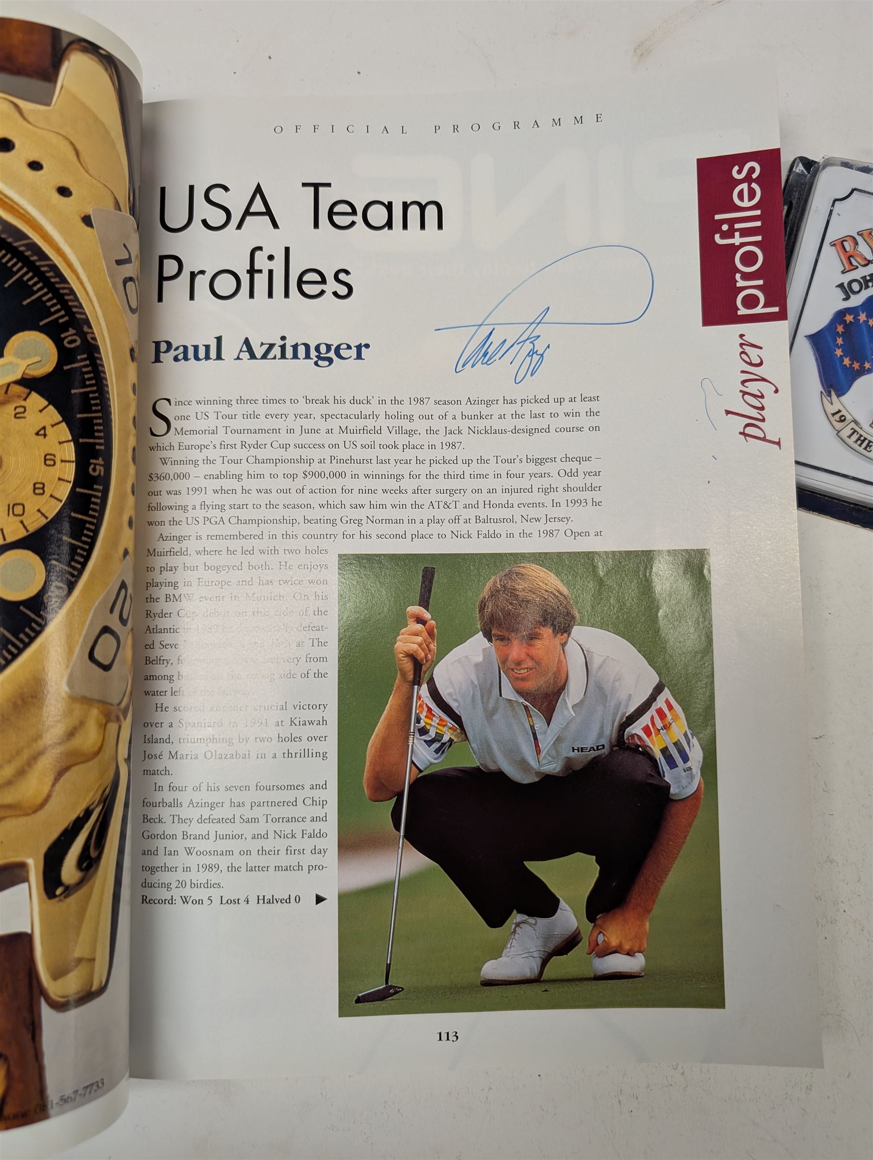 1993 Ryder Cup programme, signed by Nick Faldo, Payne Stewart, etc