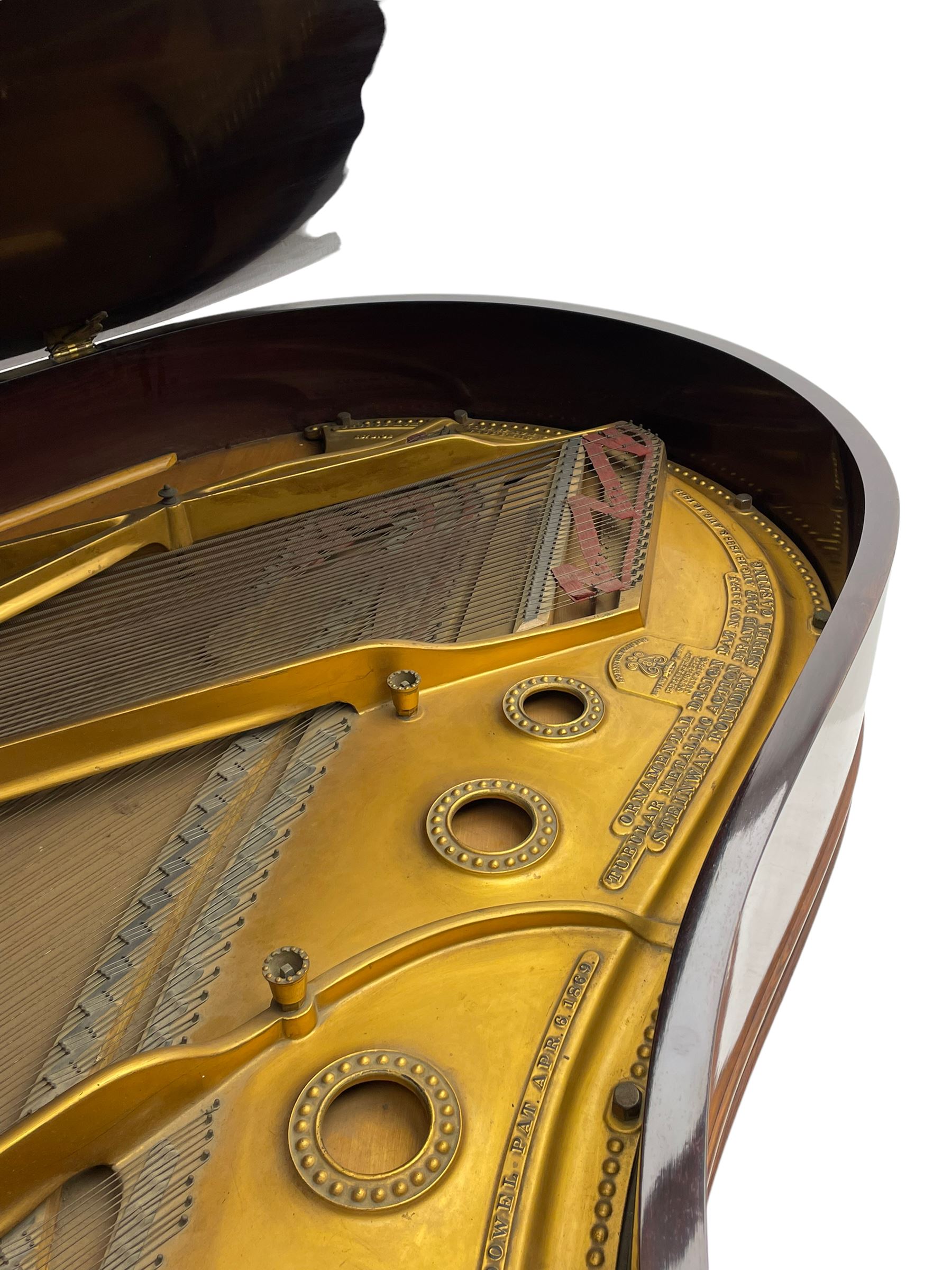 Steinway & Sons, Model A 188  grand piano - introduced in 1896, serial number 101814 (1901-1902) manufactured in Hamburg, with 20 overstrung bass notes, 85 ivory and ebony keys, in a  rosewood case with square tapered legs, roller repetition action with original stringing, felt, dampers and hammers, cast frame detailing numerous patents and awards 1859, 1872 and 1875, conforming lyre with sustaining and una corda pedals.

This item has been registered for sale under Section 10 of the APHA Ivory Act