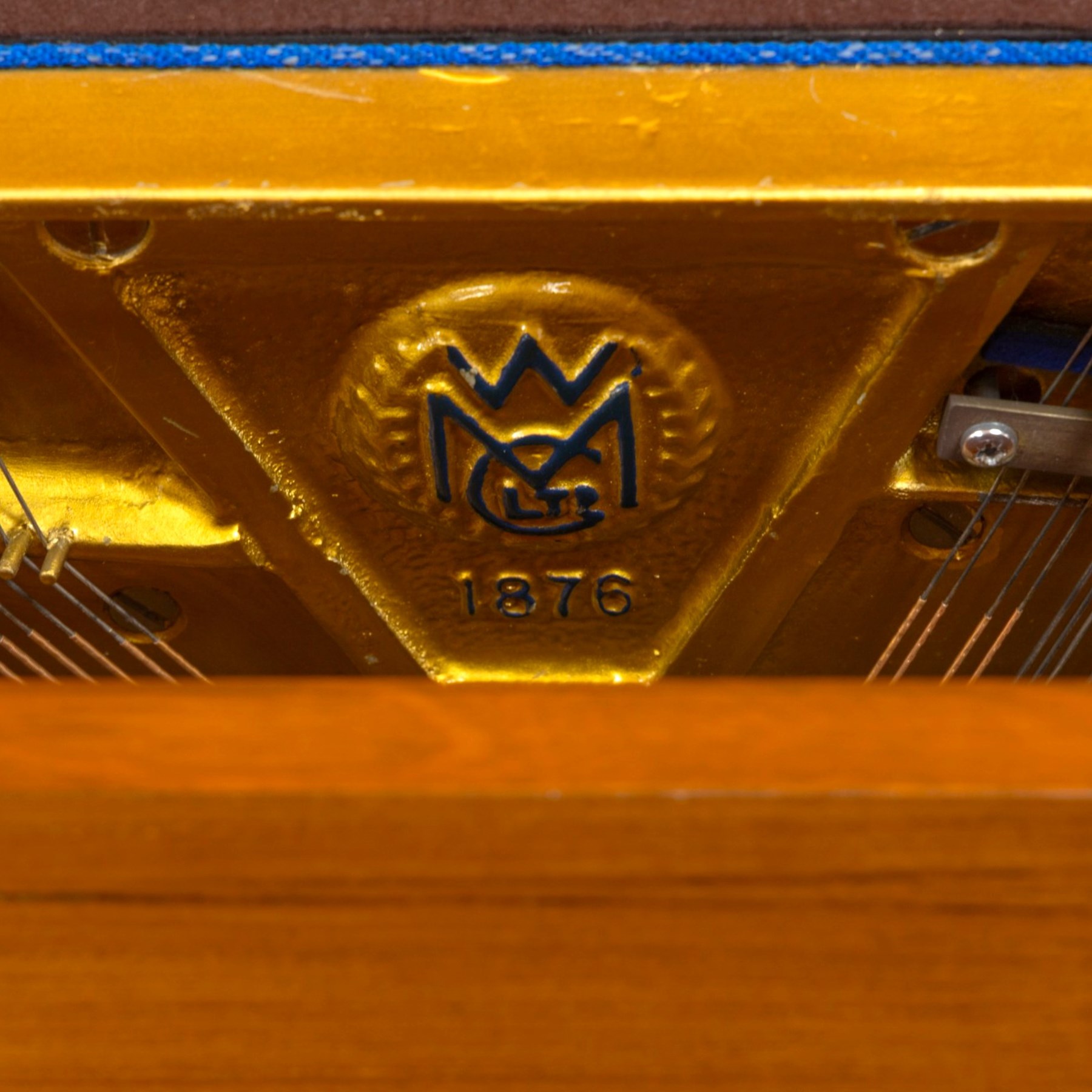 1970s century Welmar mahogany cased upright piano, retailed by The Piano Centre Rotherham, serial no. 75618, H110cm, W141cm