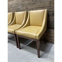 3 x walnut framed dining chairs, upholstered in a dark beige leather