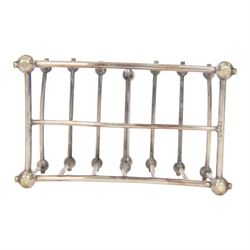 Christopher Dresser (1834-1904) for Hukin & Heath, silver plated six division bridge toast rack, circa 1880, Stamped makers marks and model number 2554, H12cm